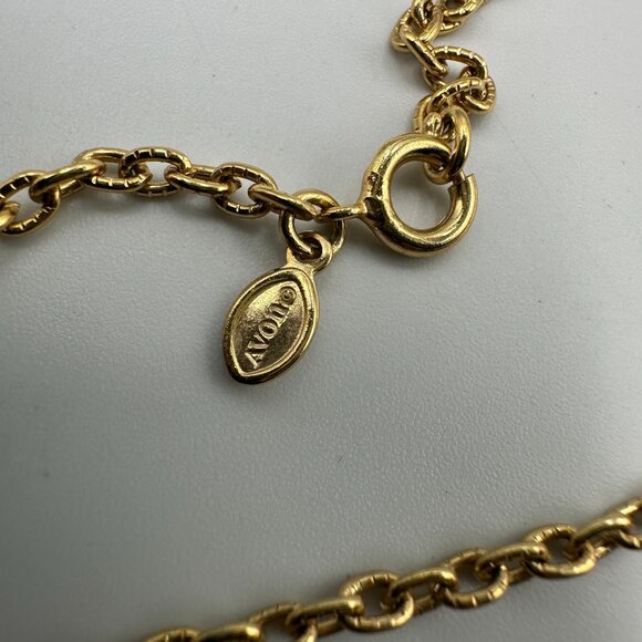 Vintage Avon Juliet Cross Necklace Gold Tone Green Lucite Rope Chain 30 Inch - Picture 5 of 9